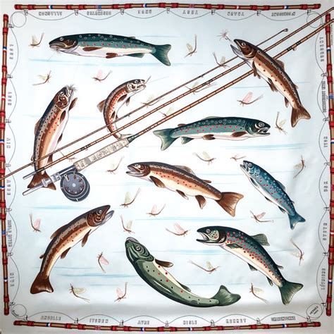 Les Truites or La Pêche a la Mouche Hermes Scarf by Masson 